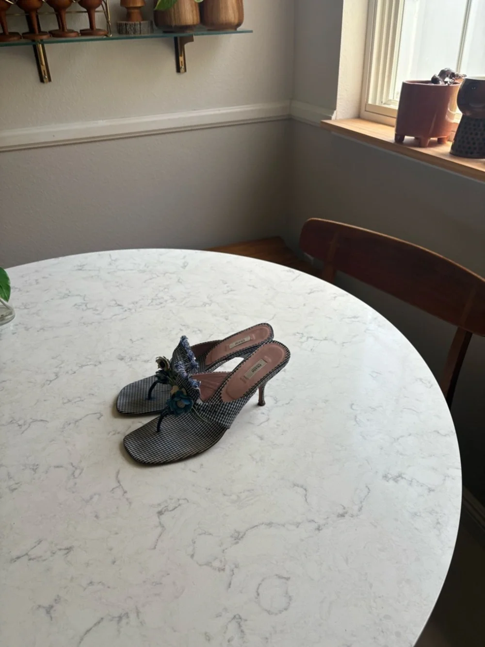 Vintage Prada Embellished Blue Checked Slide Sandals 38.5 - Picture 5 of 13